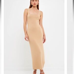 Endless Rose Square Neck Maxi Knit Dress with Slit NWT Nude color L